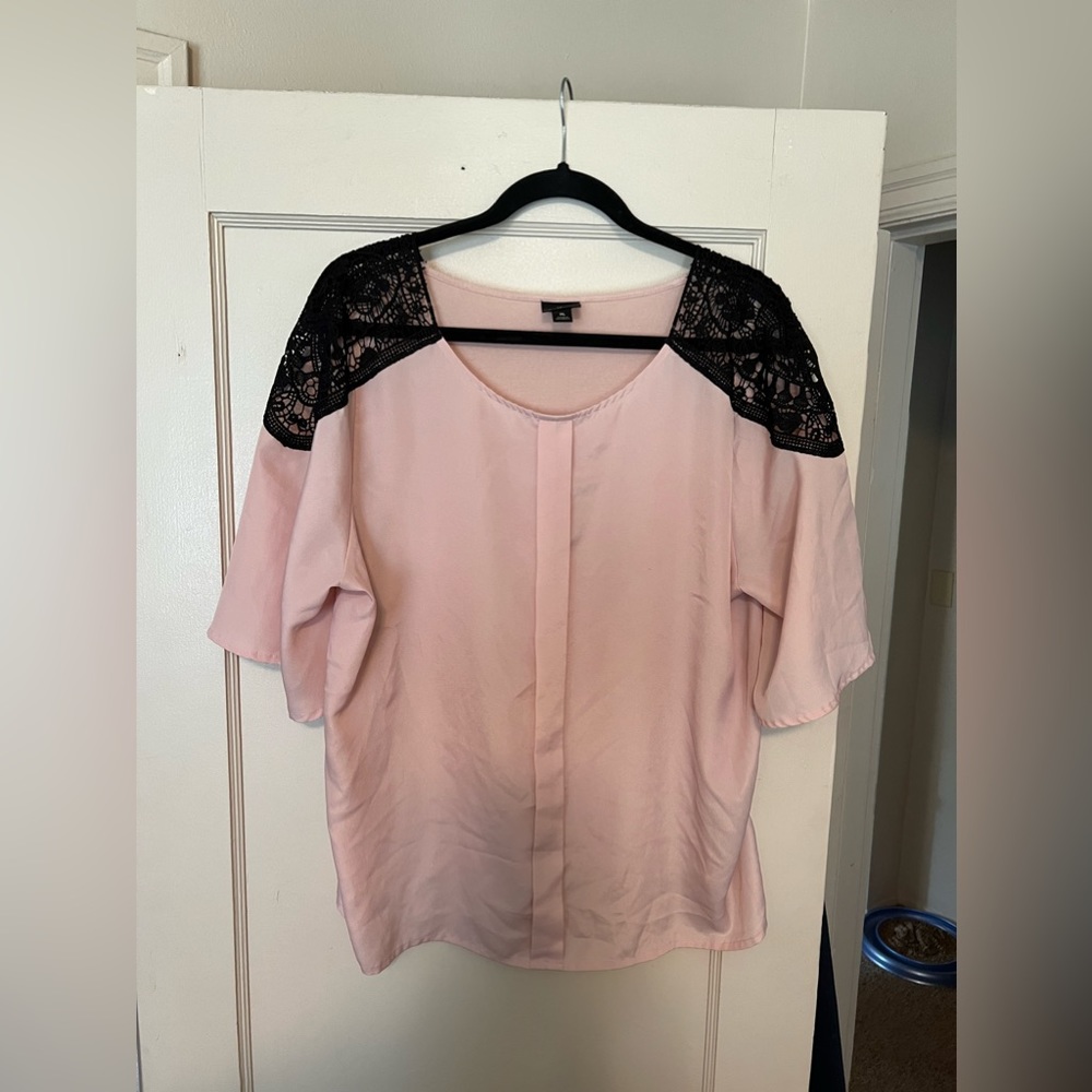 Pink with Black Lace detail blouse